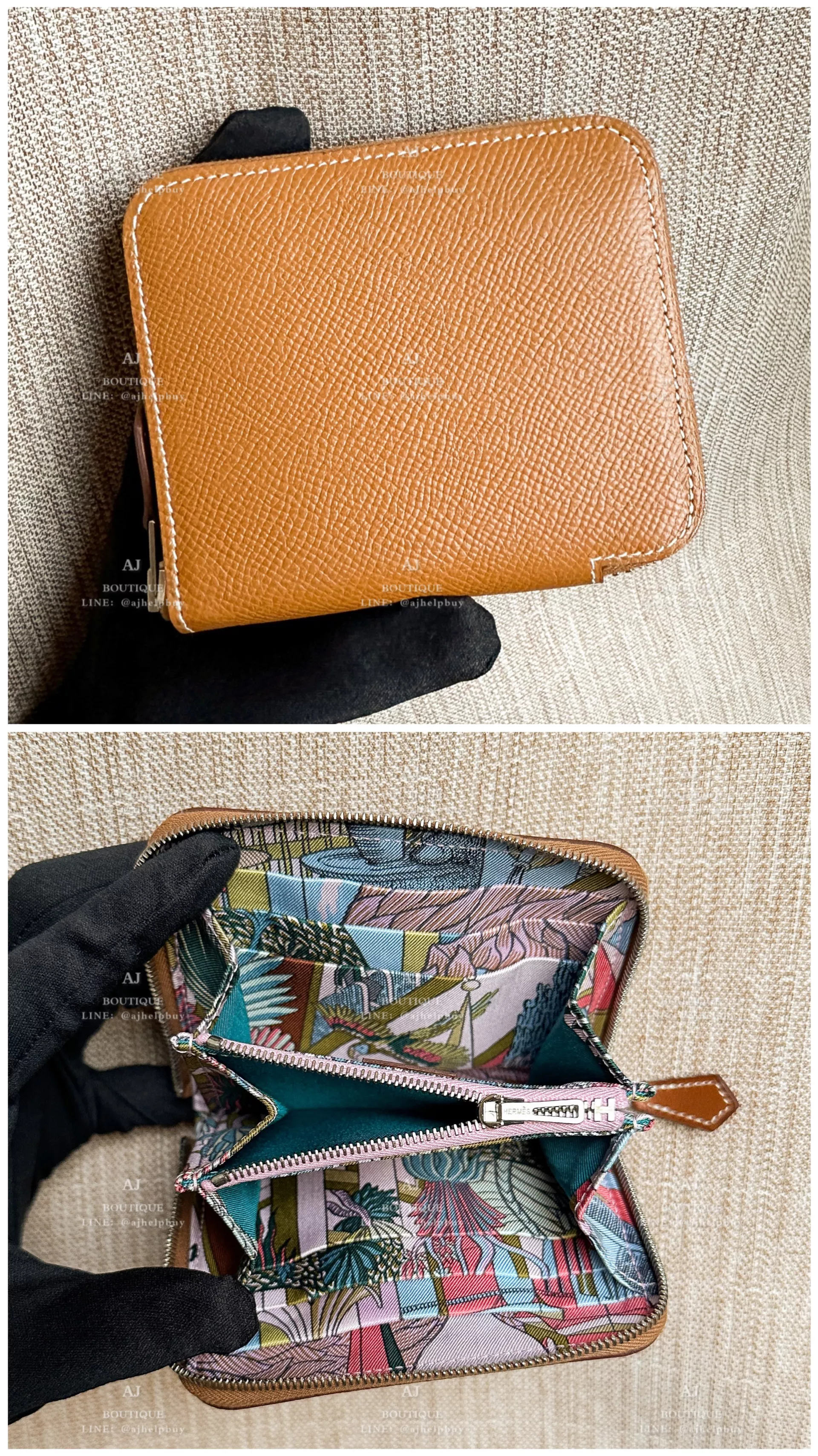 Hermes Gold Silkin Compact Wallet 拉鍊 絲巾短夾 代購主圖