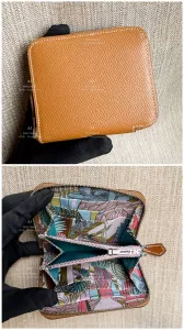 Hermes Gold Silkin Compact Wallet 拉鍊 絲巾短夾 代購照片