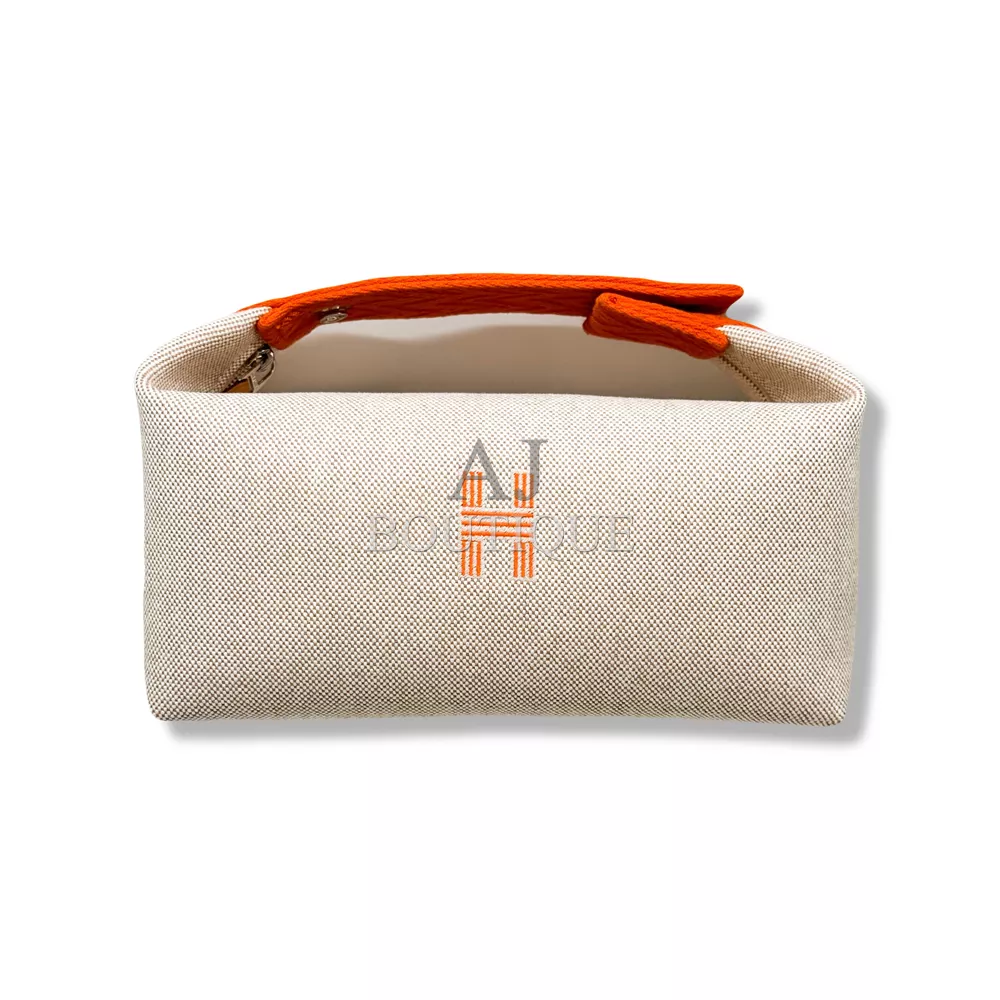 Hermes 化妝包 大款 米橘 代購照片