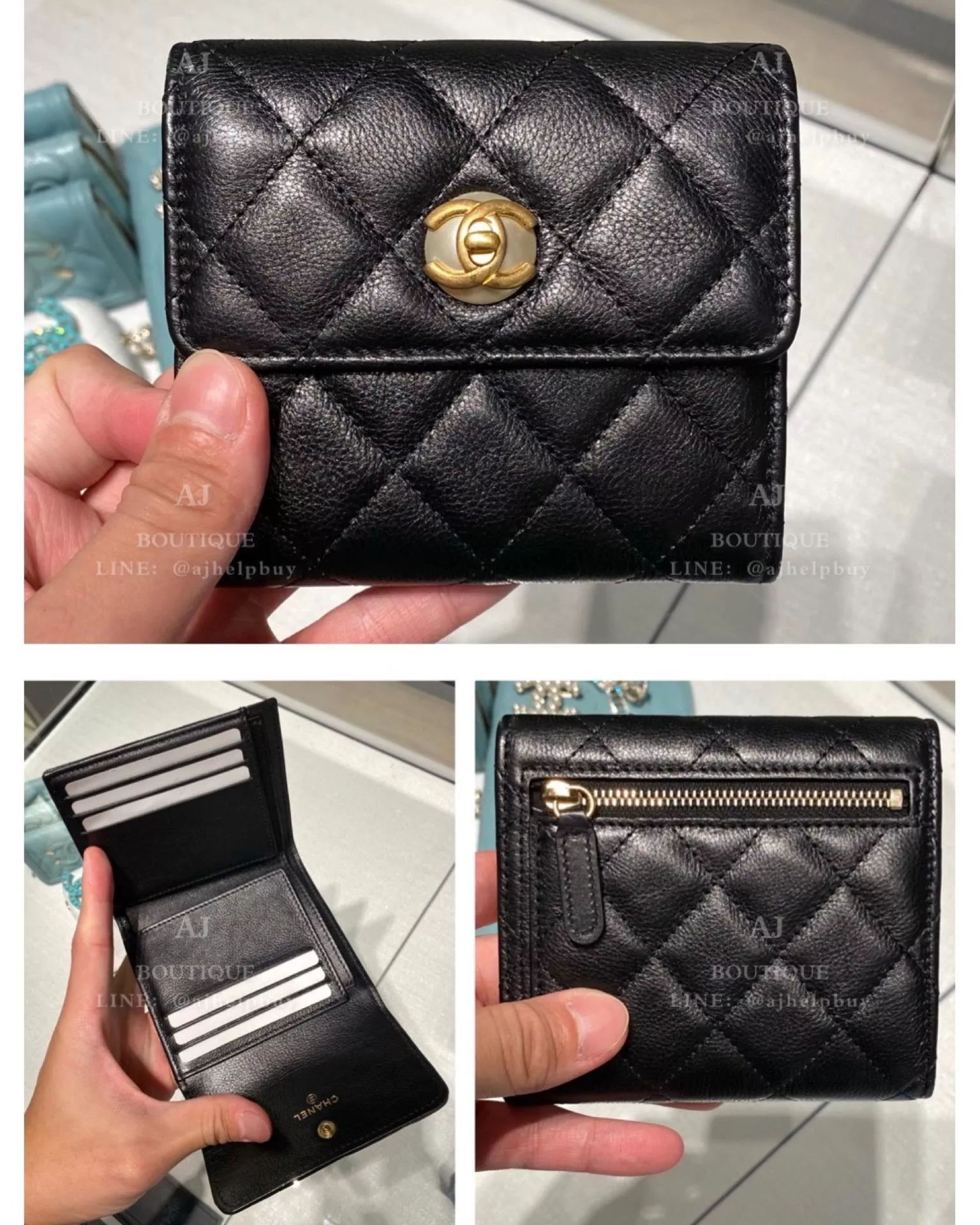 Chanel 三摺短夾 珍珠釦款 代購照片