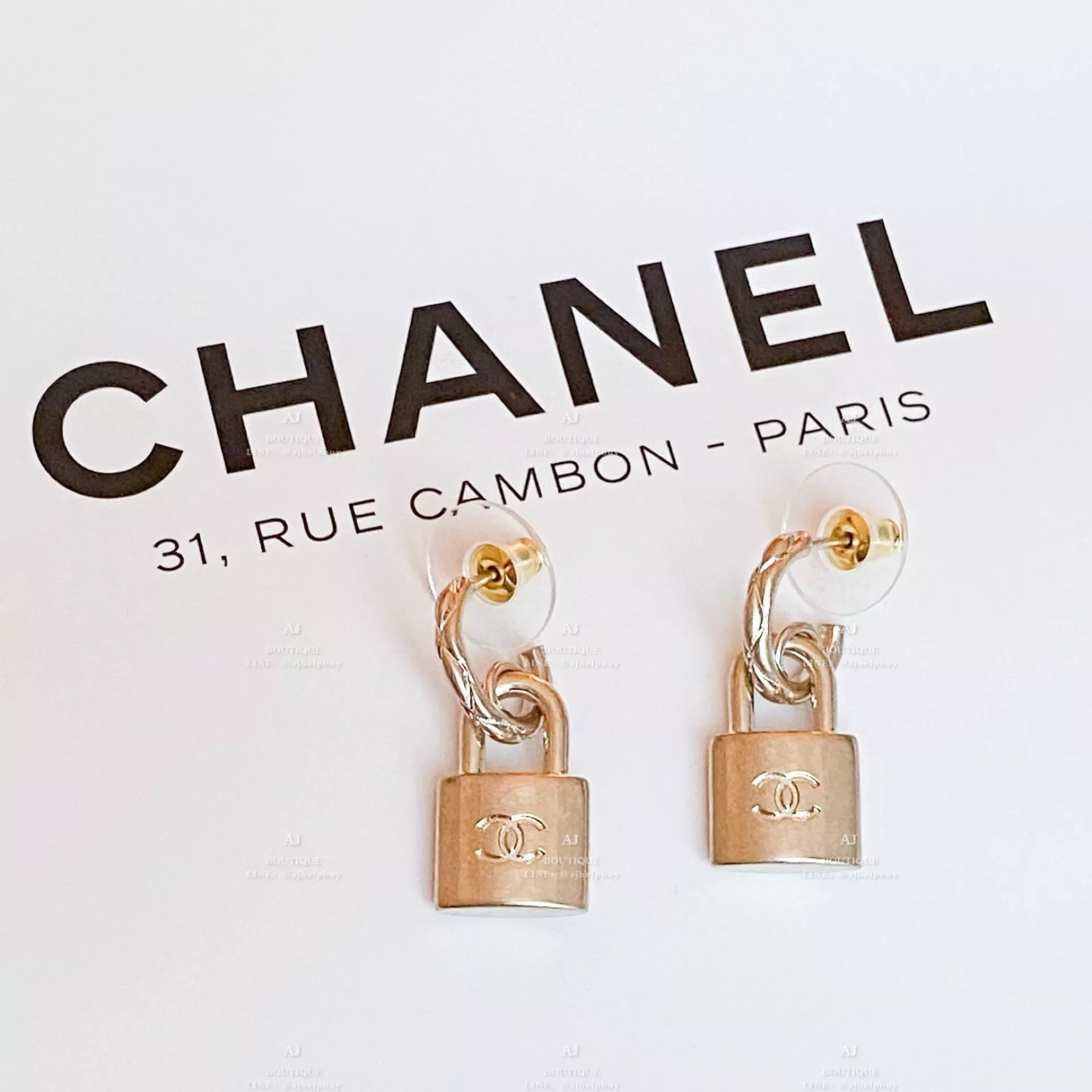Chanel 針式耳環 鎖頭款 復古金 代購照片