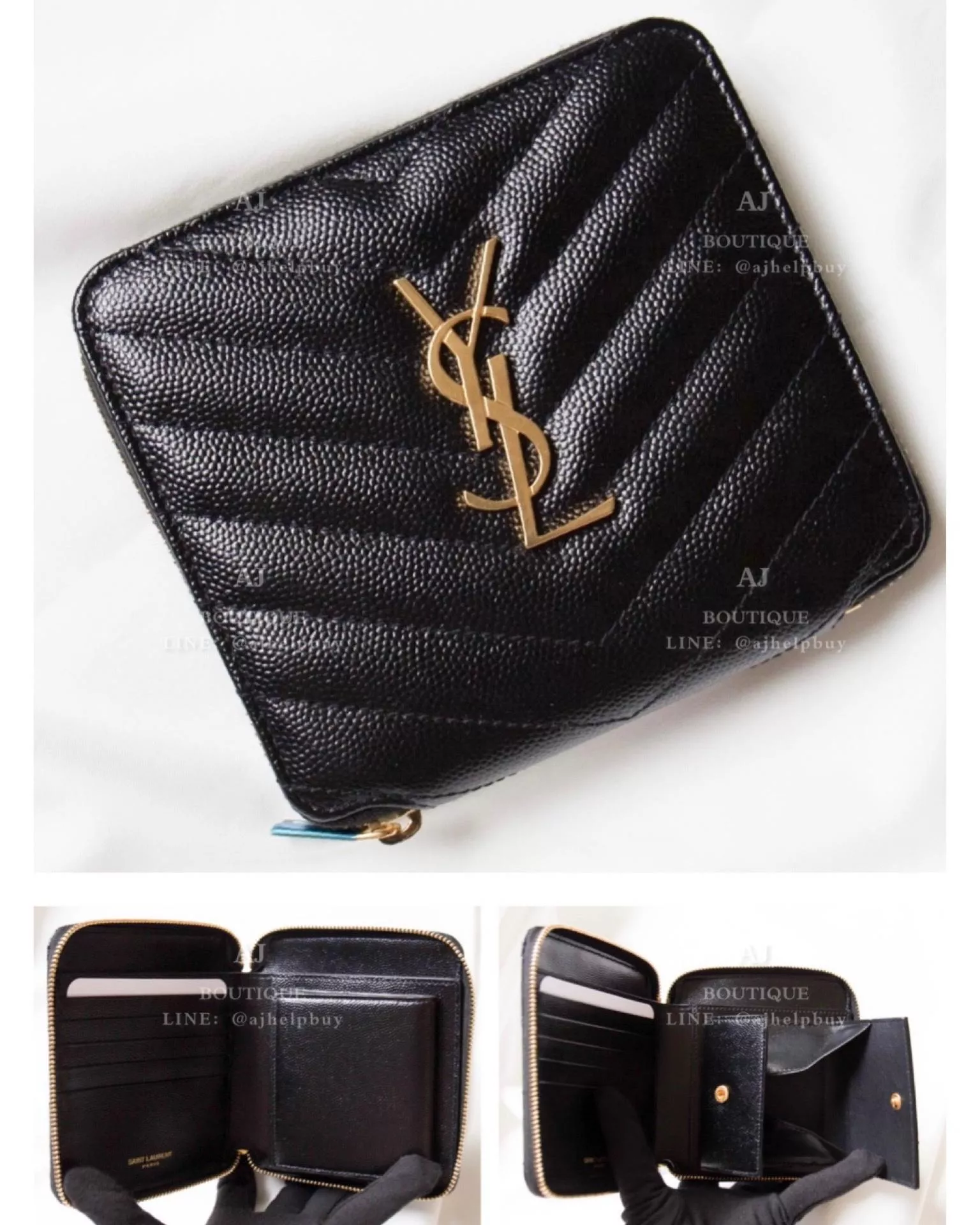 Ysl Saint Laurent 方形拉鍊錢包 黑金 代購照片