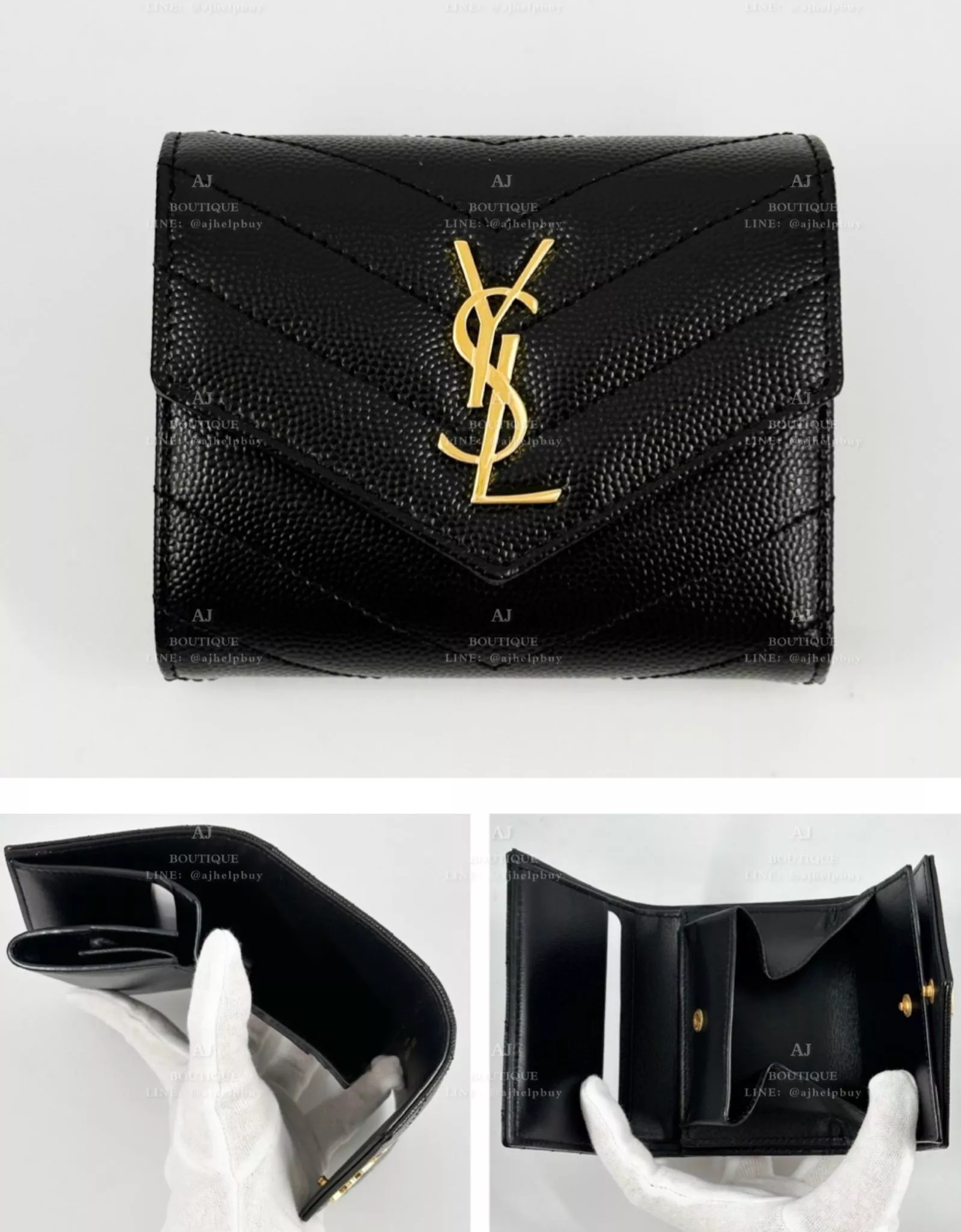 Ysl Saint Laurent 三摺短夾 釦式零錢袋款 黑金 代購照片