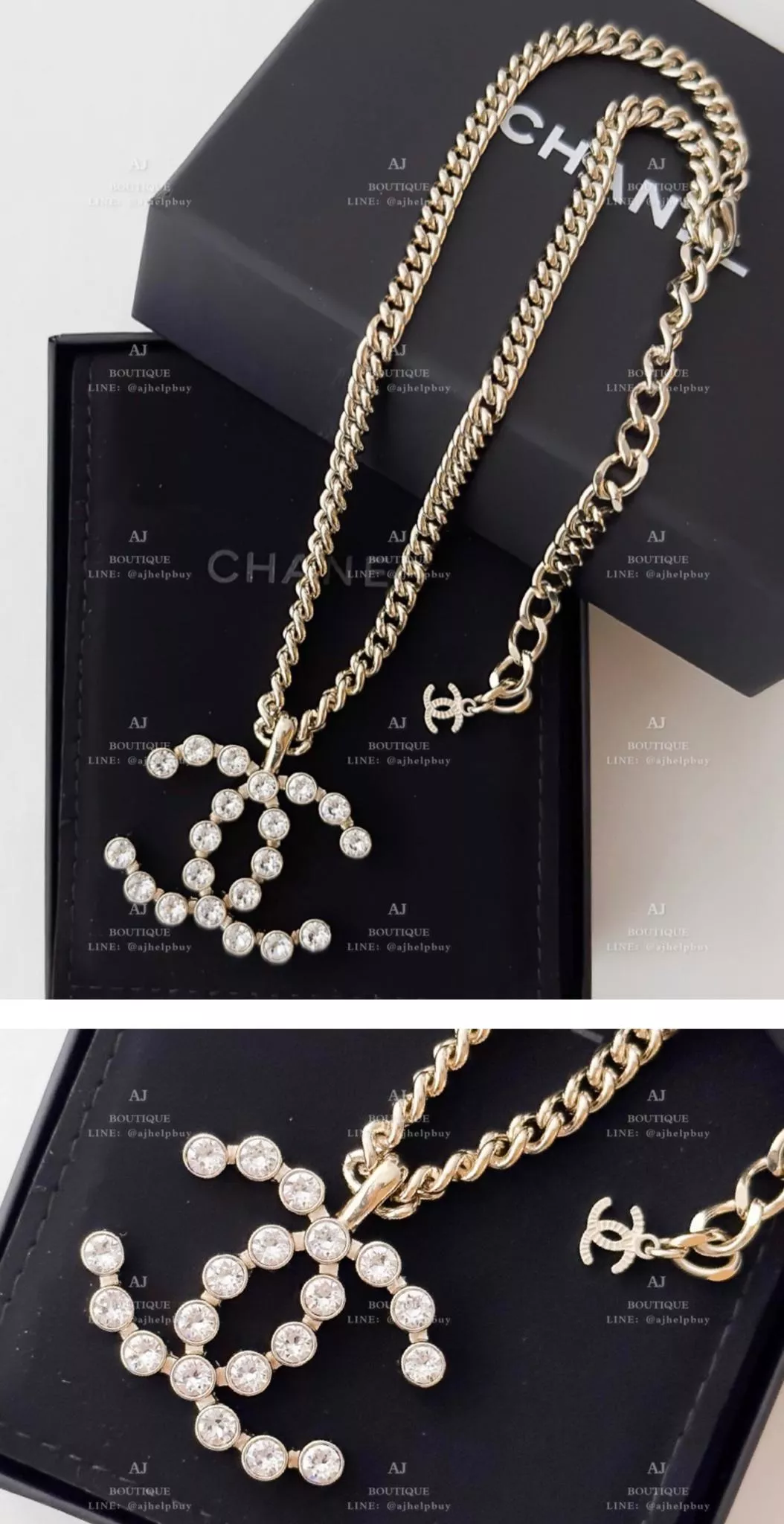 Chanel 雙C 滿鑽項鍊 淡金 代購照片