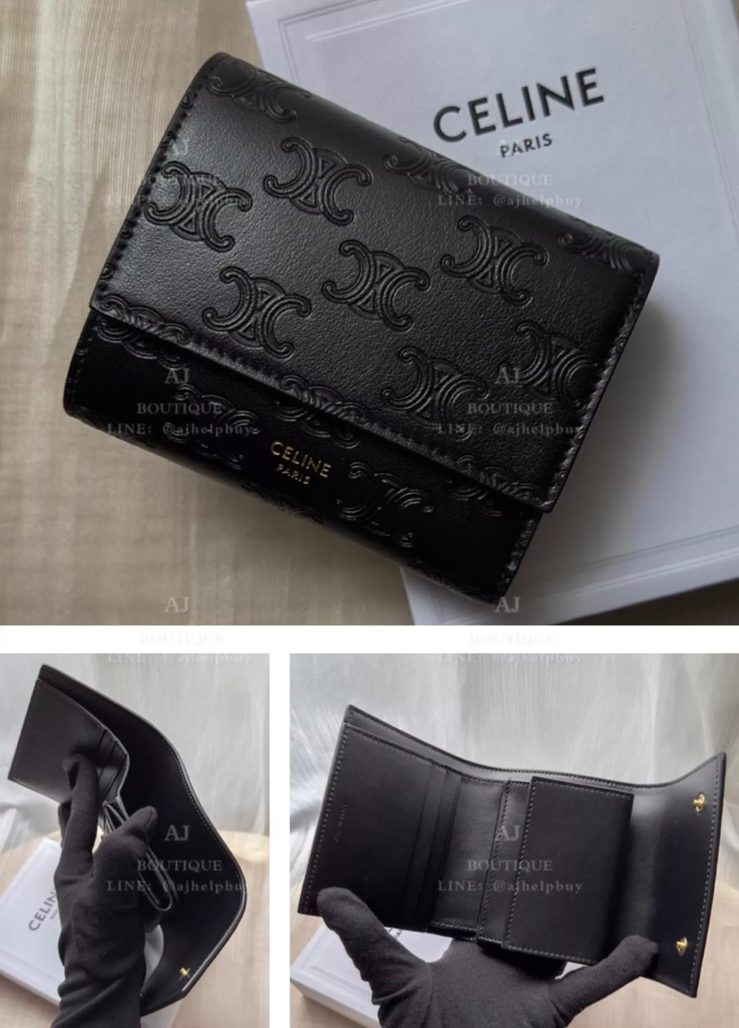 Celine 三摺短夾 Logo壓紋款 黑色 代購照片