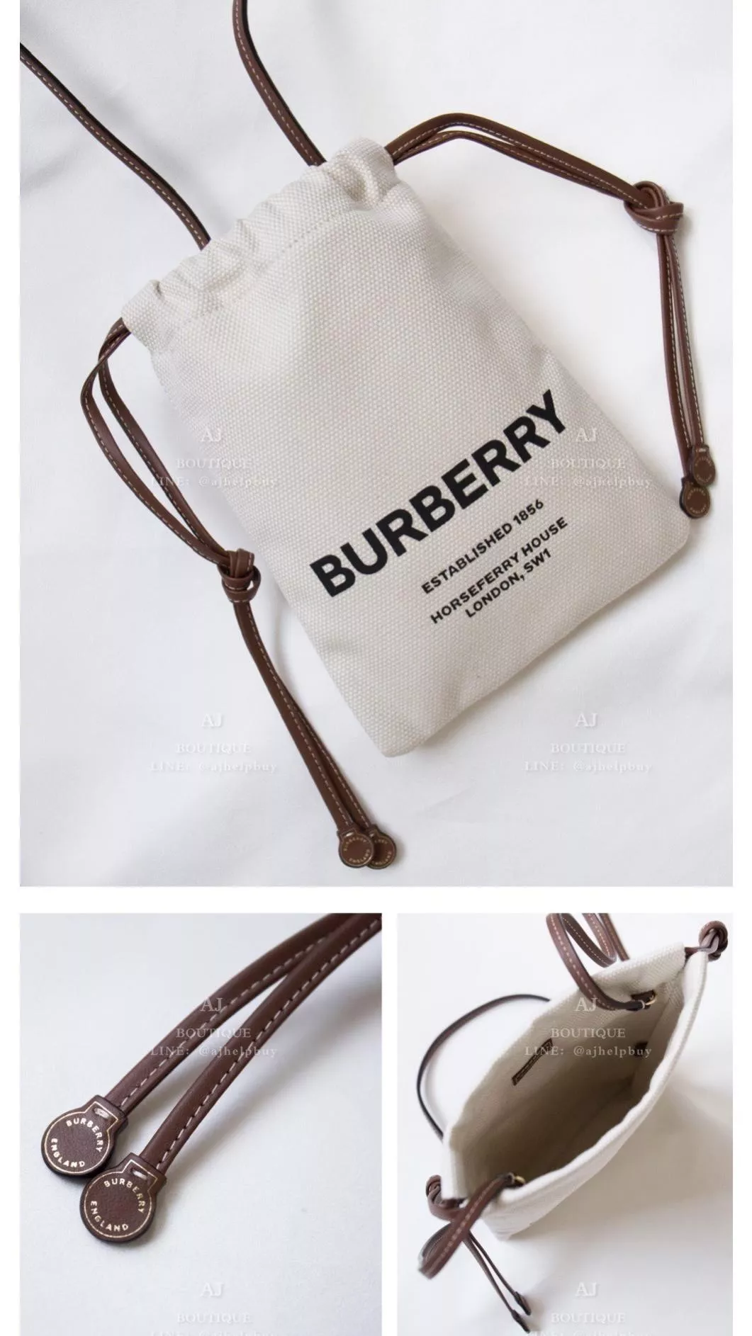 Burberry 帆布抽繩肩背手機包 代購照片