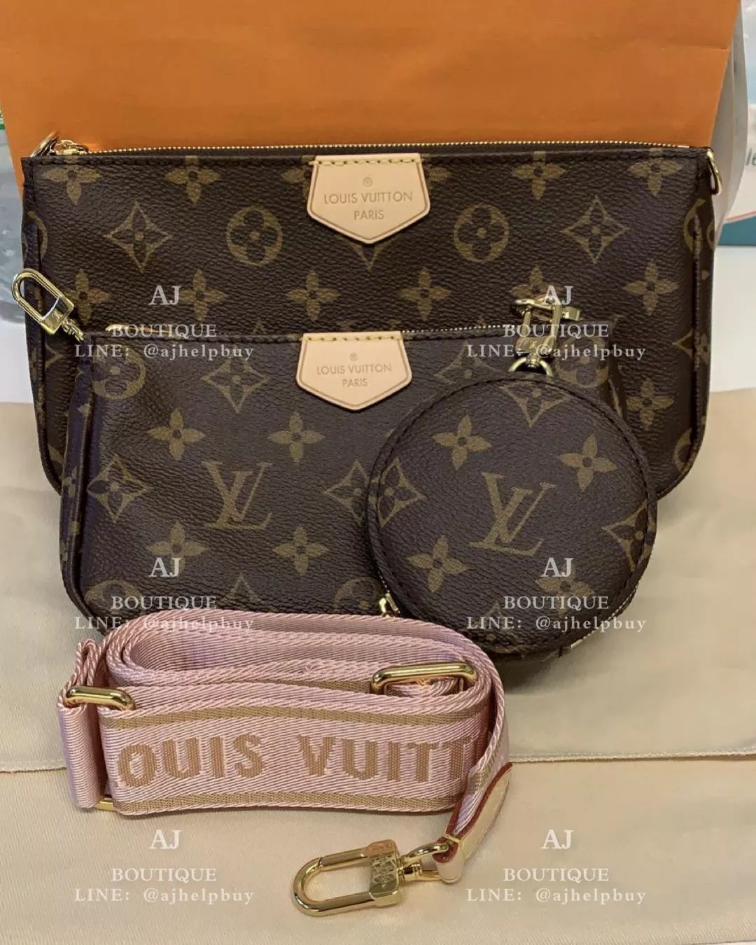 Lv Louis Vuitton 五合一 粉背帶 代購照片