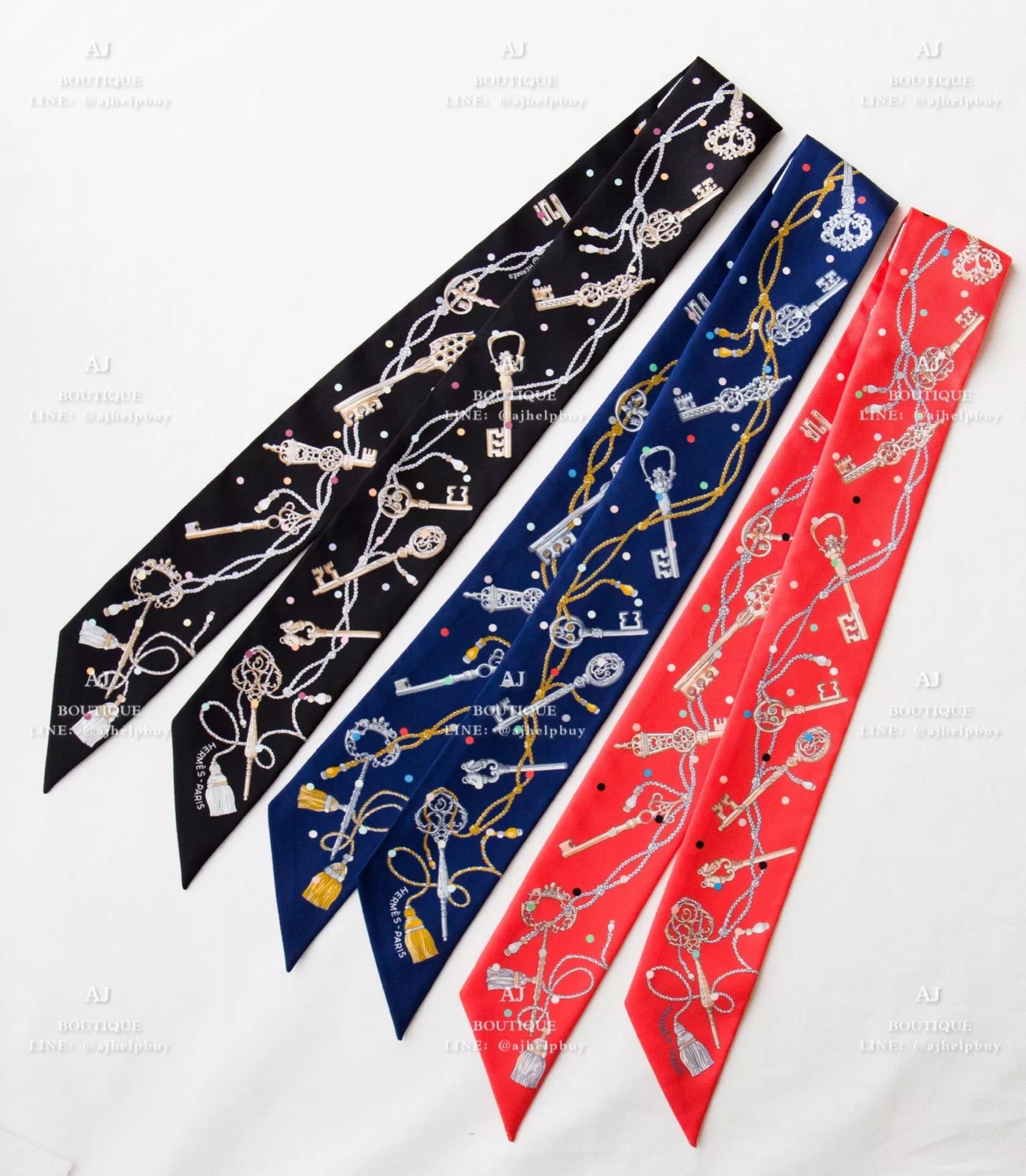 Hermes Twilly 絲巾 Les Cles 主題 代購照片