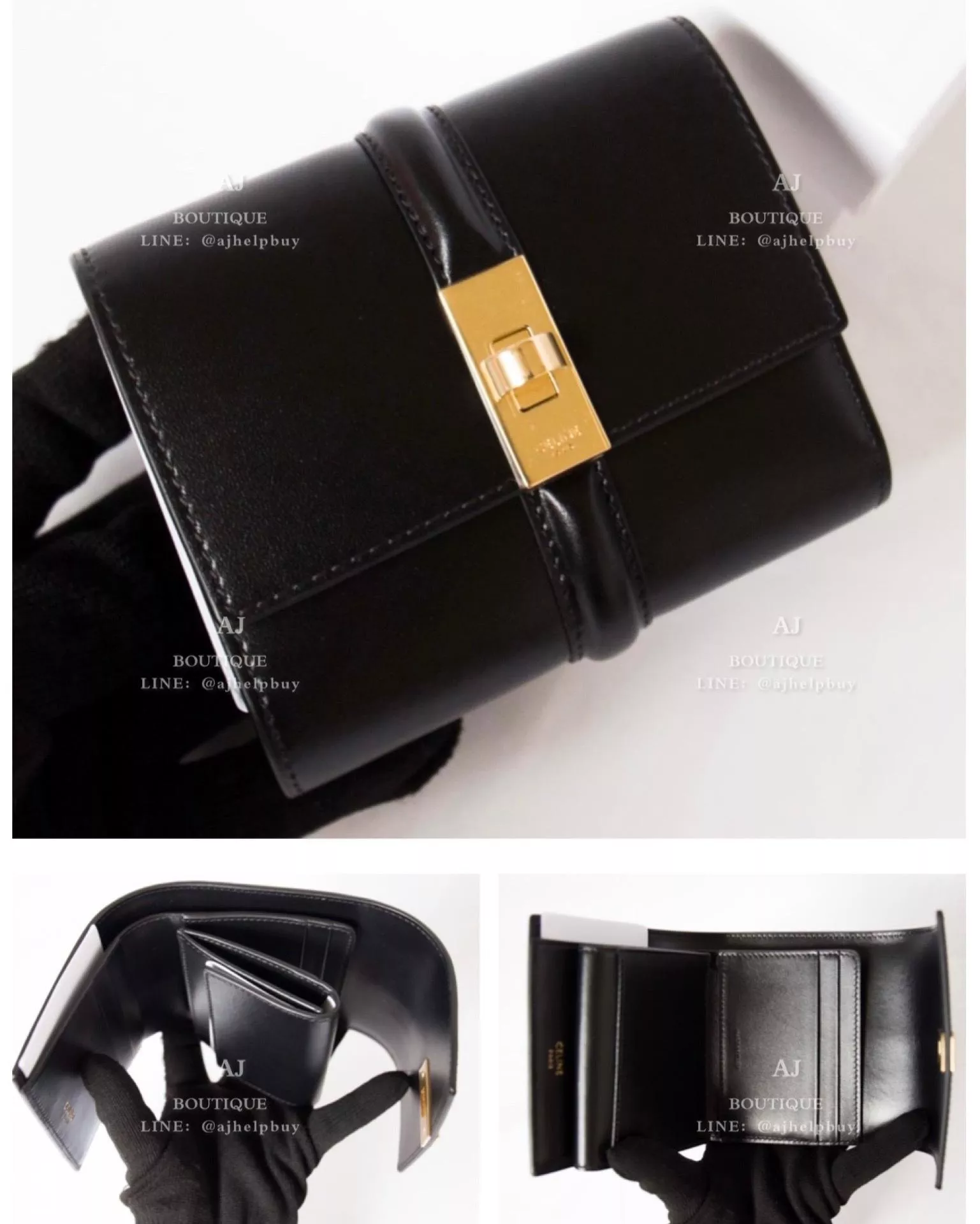 Celine 旋轉釦三摺短夾 黑色牛皮 代購照片