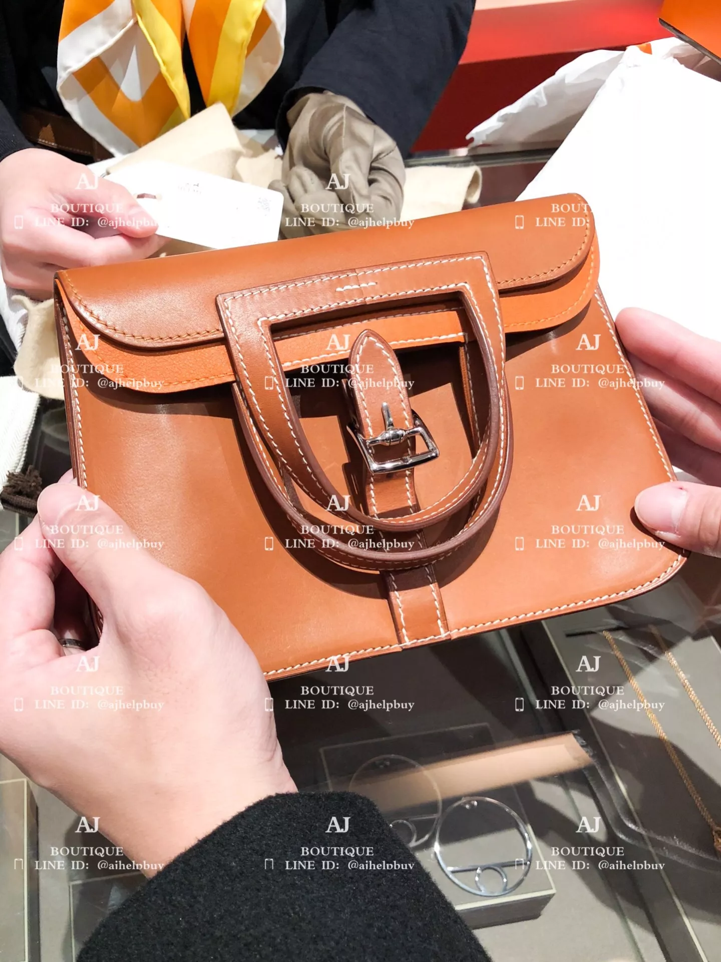 Hermes Mini Halzan Barenia Fauve 銀釦 拼色款 代購照片