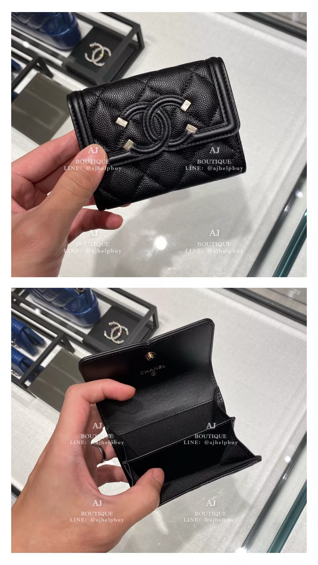 Chanel 雙層卡包 黑色 大Cc款 代購照片