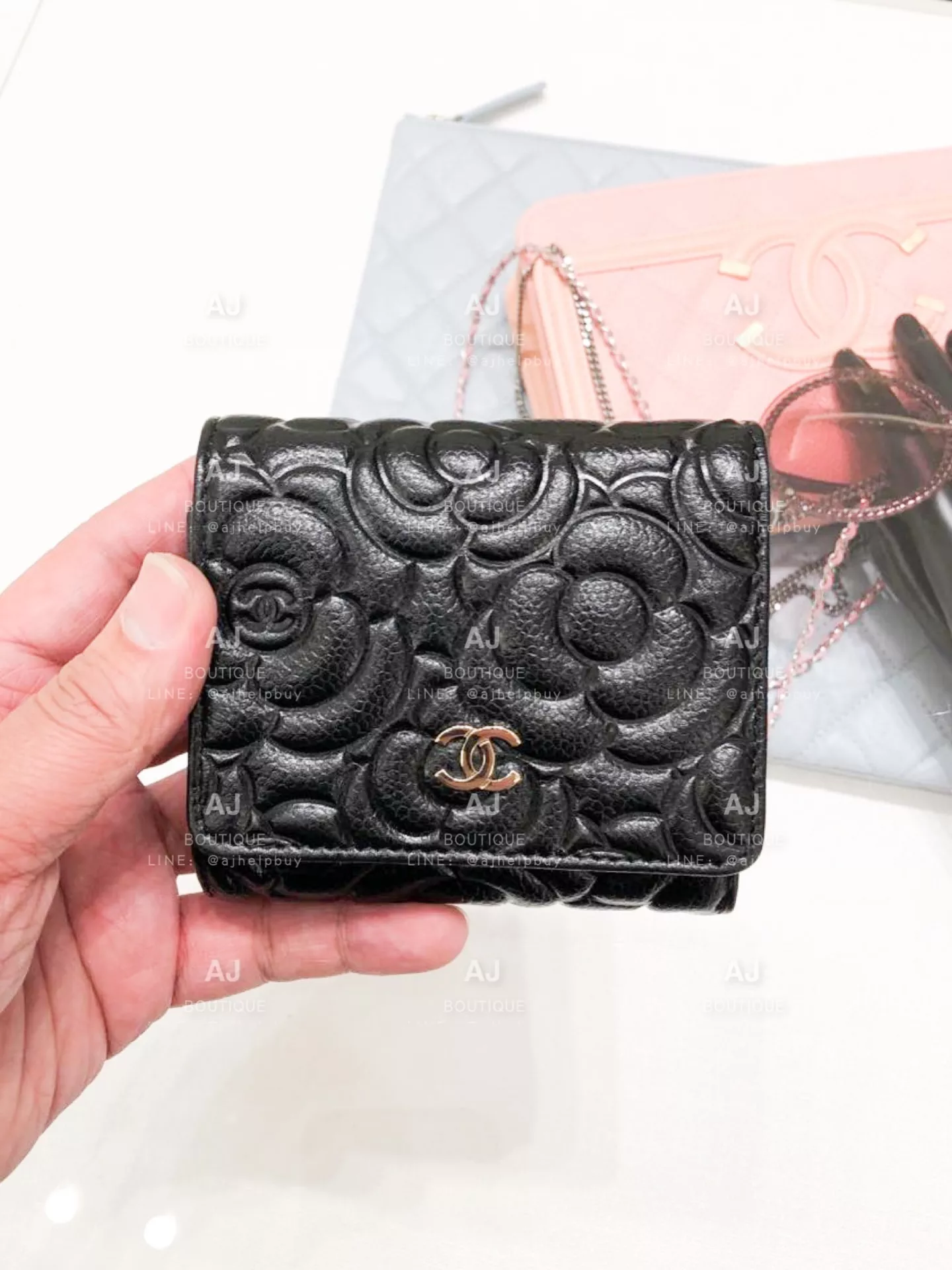Chanel 三折短夾小款 山茶花金釦 代購照片
