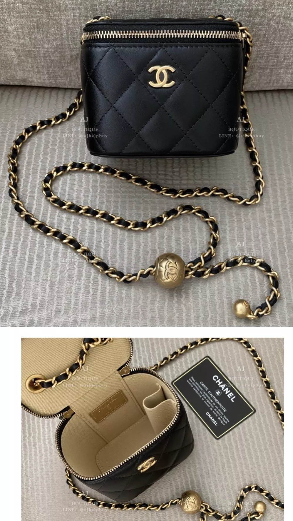 Chanel 黑色金球小方盒 代購照片