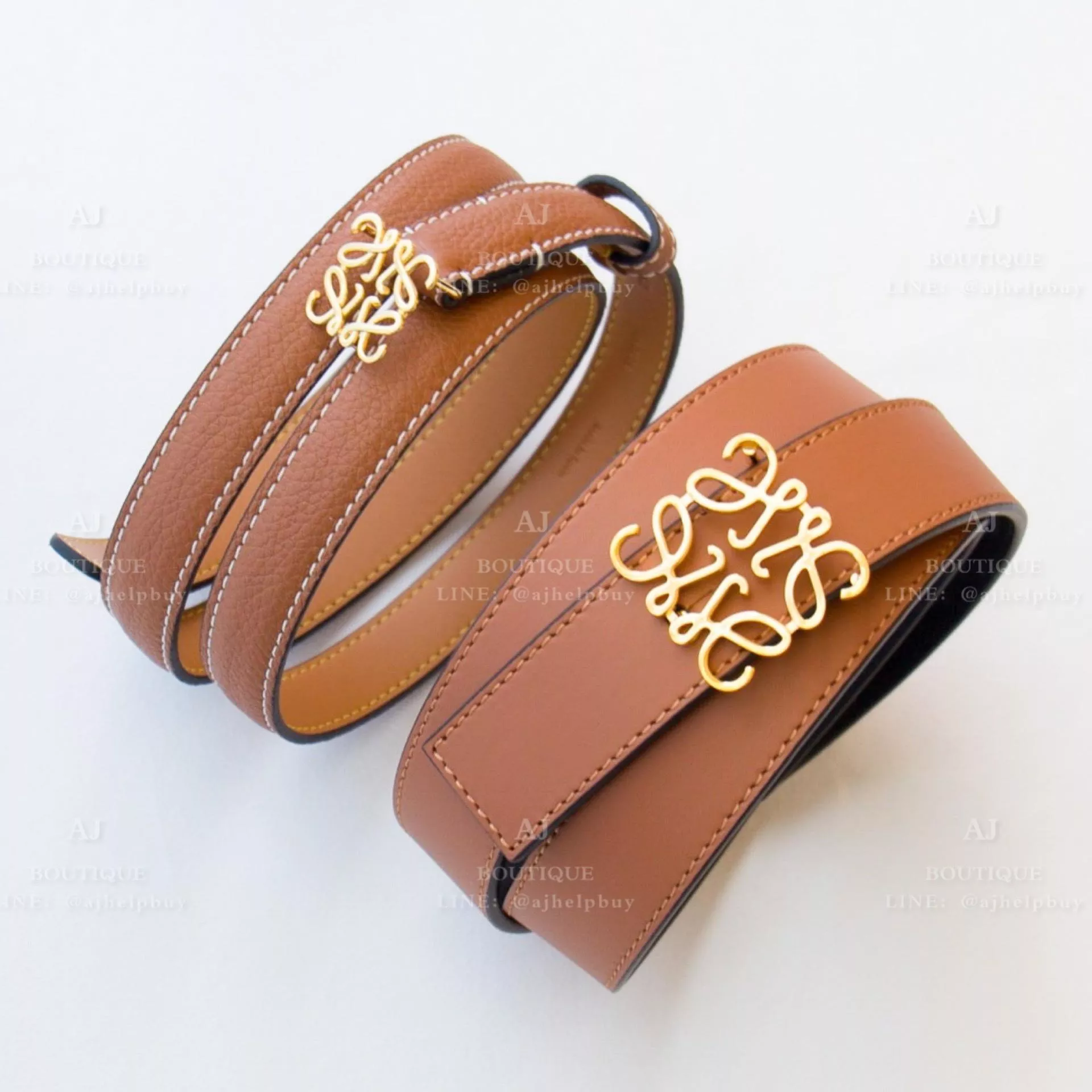Loewe 經典雕花皮帶 棕色金釦 代購照片