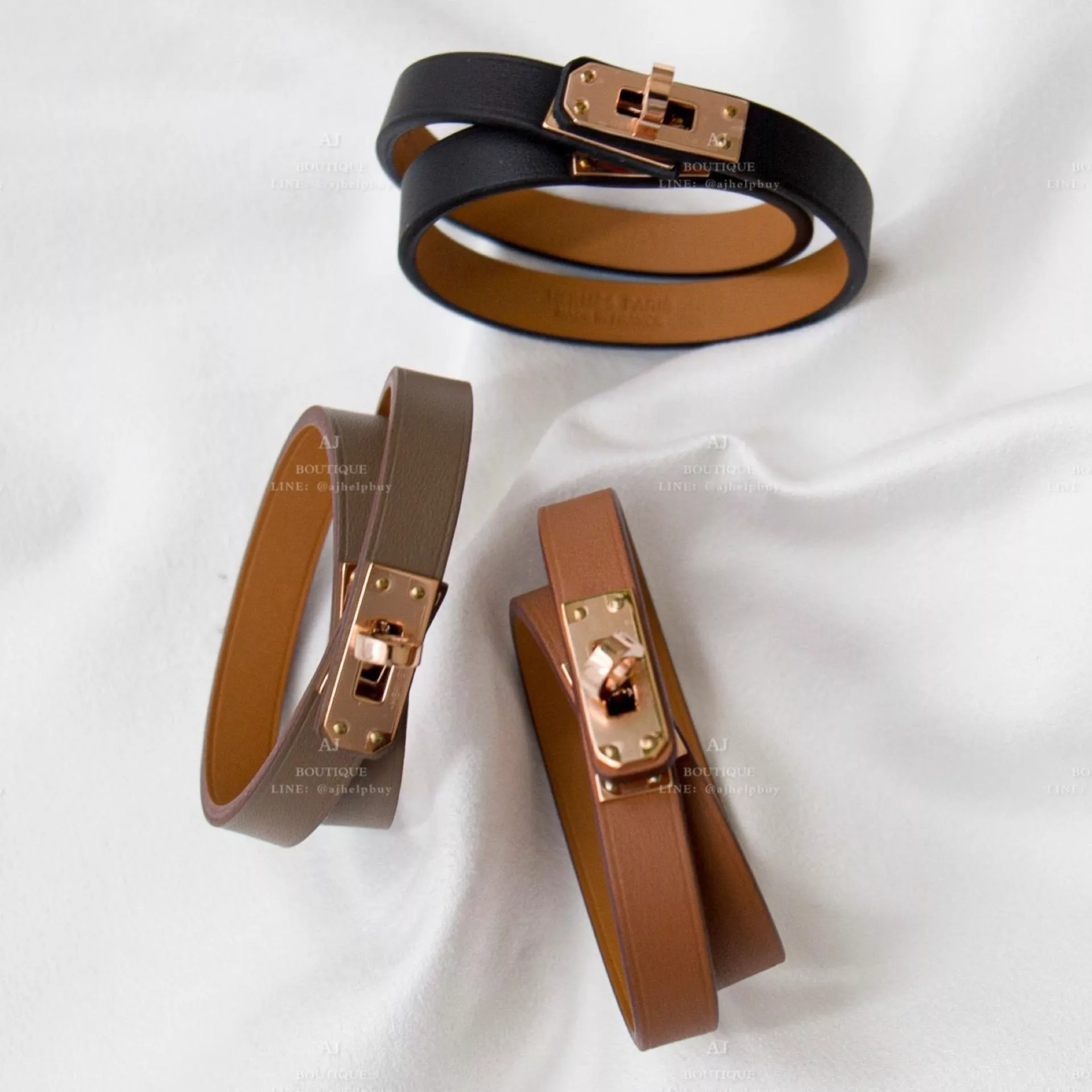 Hermes Mini Kelly 雙圈皮革手環 玫瑰金 代購照片